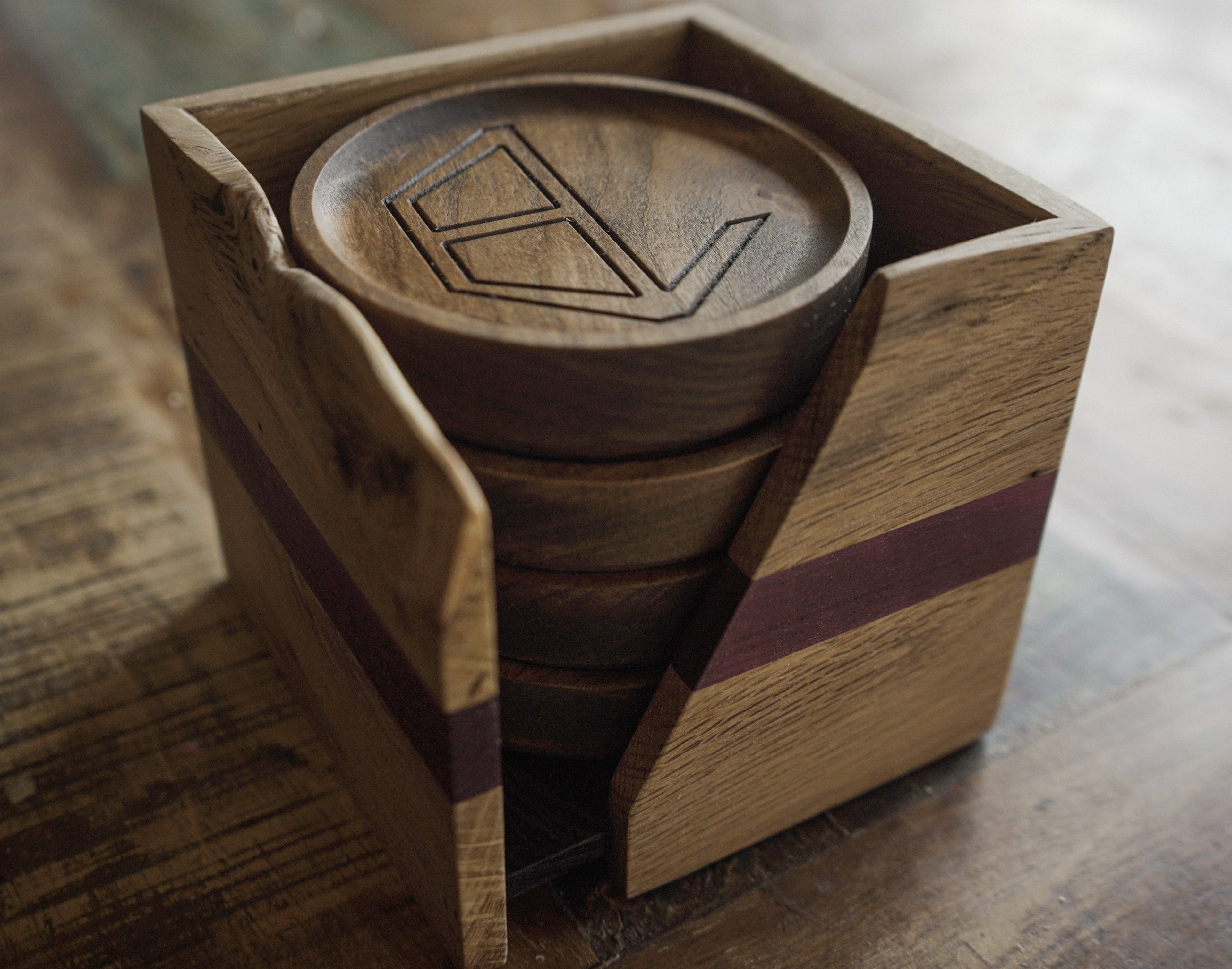 Handmade Luxury Wood Coaster Set With Holder