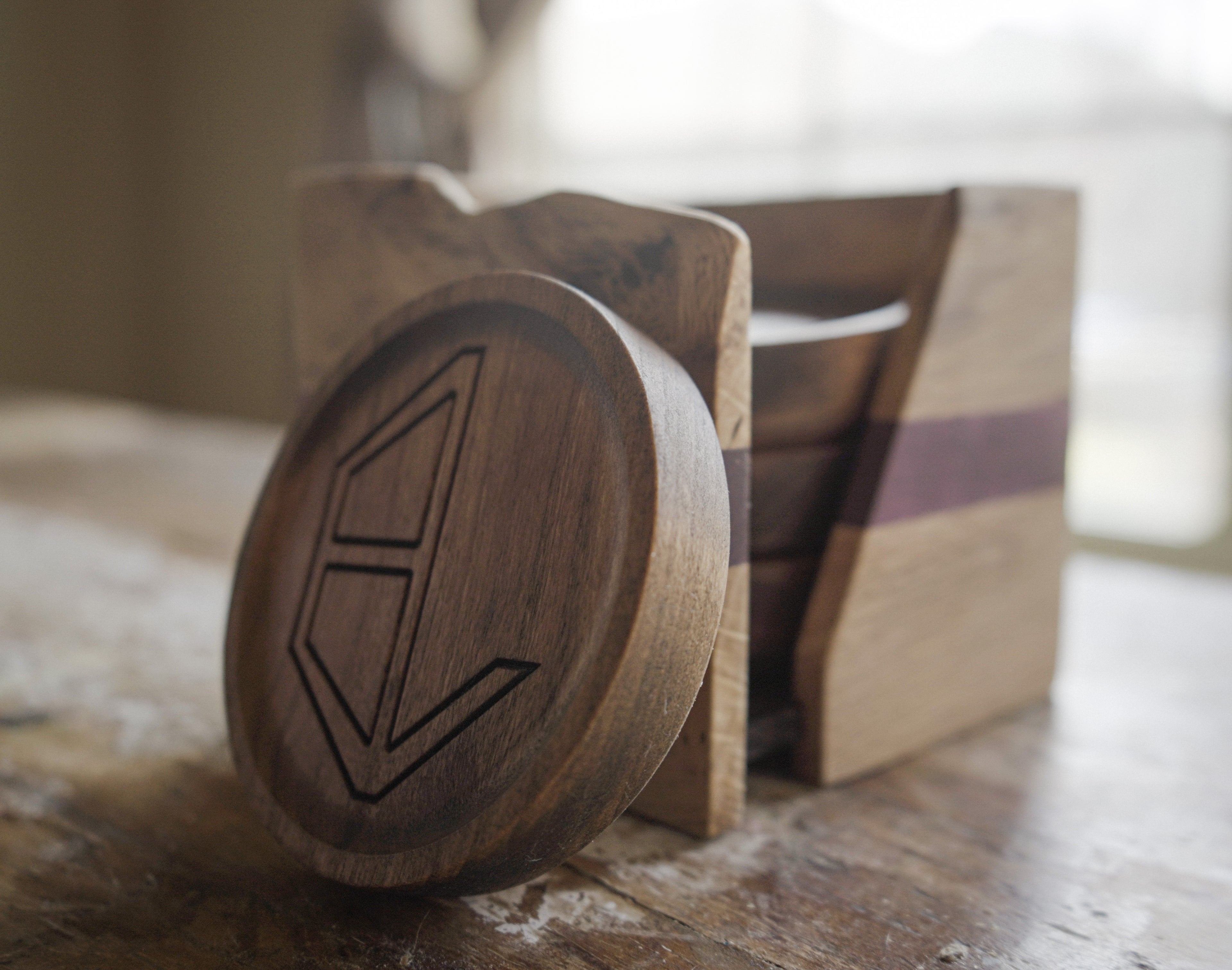 Handmade Luxury Wood Coaster Set With Holder