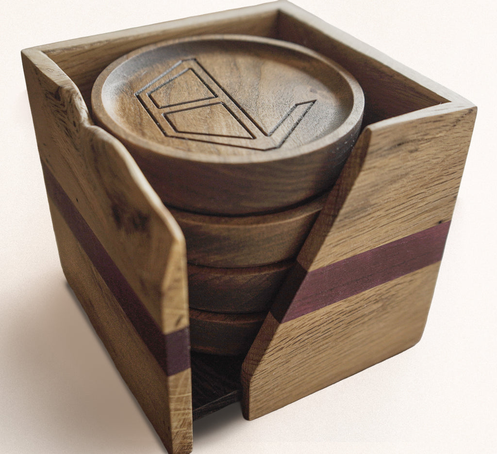 Handmade Luxury Wood Coaster Set With Holder